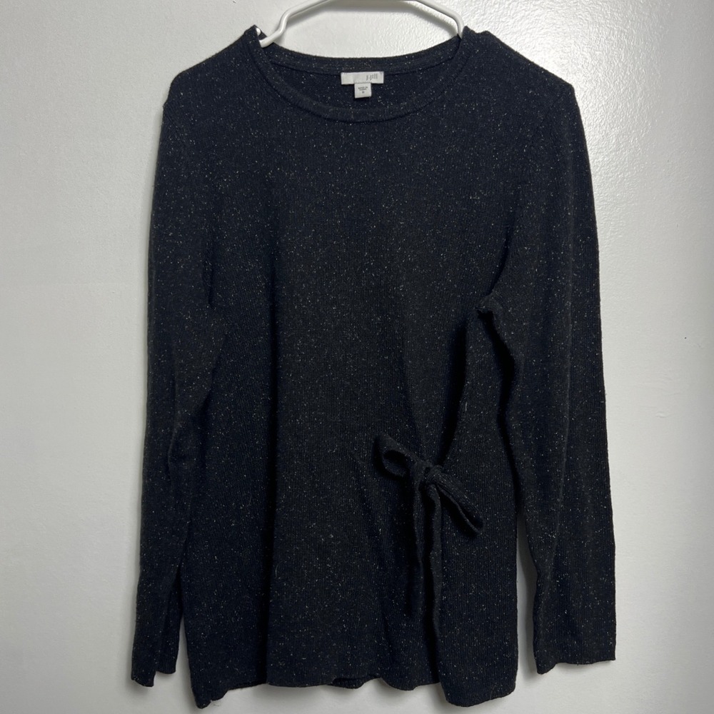 J. Jill Womens Black White Speckled Side Tie Silk Blend Knit Top M Dark Academia